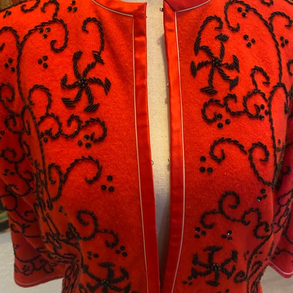 Christmas Sweater in Holiday Red with Black Beading  - Picture 5 of 11